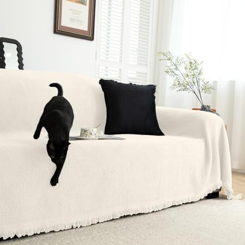 Arfntevss L Shape Sectional Couch Cover with Tassel