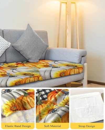 Fall Sunflower Pumpkin Sofa Cushion Covers Washable Removable Stretchable