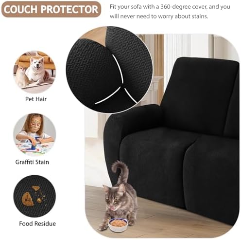 ALIECOM Waterproof Recliner Sectional Sofa Cover L Shape 5 Seat Black