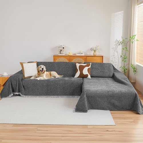 MYSKY HOME 2 Piece Sofa Cover for Sectional Dark Grey