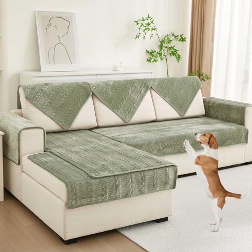 TEWENE Velvet Sofa Covers for Dogs Sage Green 36x36 Inch