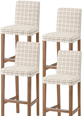 YOKOU Bar Stool Covers Set of 4 Light Brown Gingham Plaid