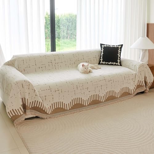 Reversible Chenille Sofa Cover Pet Friendly 71x150 Khaki