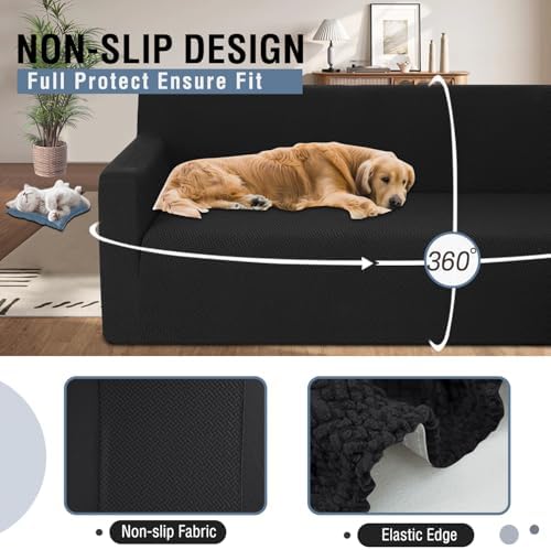 ALIECOM Stretchable L Shape Sofa Slipcover Cover with Elastic Bottom Black X-Large