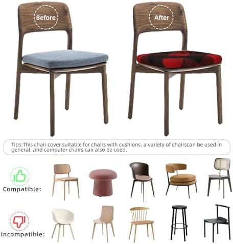 Two Piece Square Stool Covers with Elastic Bands Plaid Red and Black