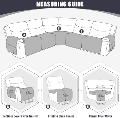 KinCam Waterproof Sectional Couch Covers for L Shape Recliner Sofa