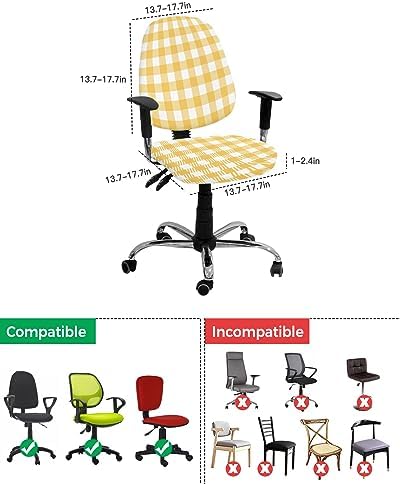 ALAGEO Yellow Buffalo Check Plaid Chair Cover 2 Piece Universal Rotating