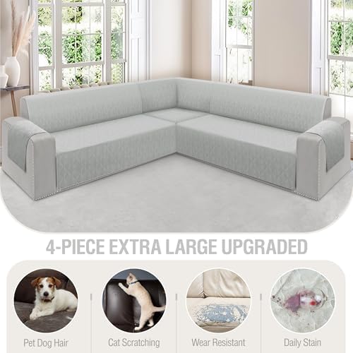 ALIECOM L Shape Sofa Cover with Elastic Straps