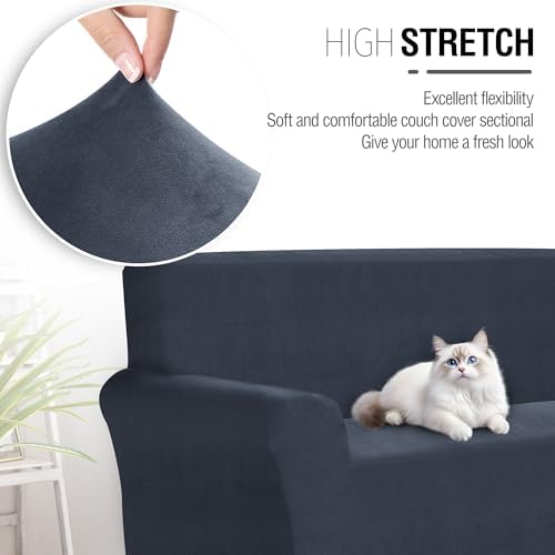 ALIECOM Velvet L-Shaped Sofa Cover with Slip-Proof Design