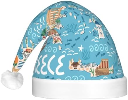 Greece Map Print Christmas Hat with LED Lights 1