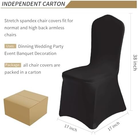 10 Pcs Black Washable Removable Chair Covers for Weddings and Banquets