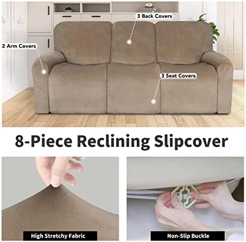 Easy-Going 8 Piece Velvet Recliner Sofa Cover