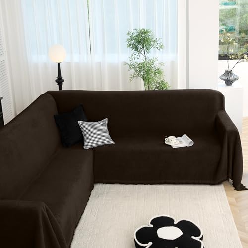 Arfntevss Plush Sectional Couch Cover L Shape with Tassels