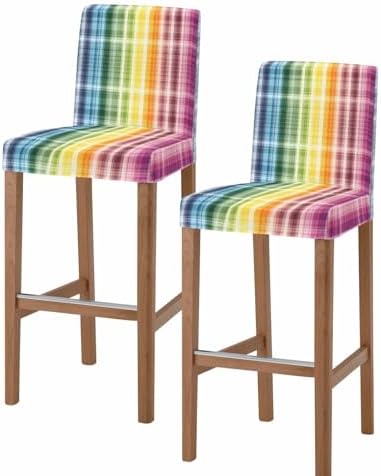 QueenKer Plaid Bar Stool Covers Set of 2 Stretchy Soft