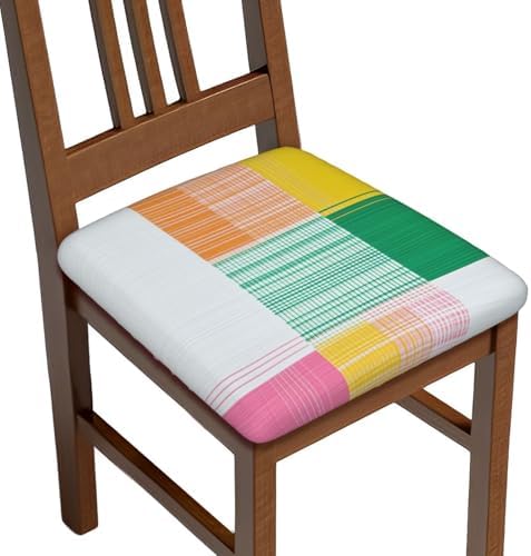 GTEVUTS 6 Piece Bright Summer Plaid Seat Covers for Square Chairs