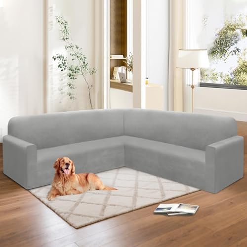 Luxury Velvet Stretch L Shape Sofa Cover Set
