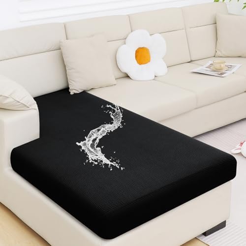 Smiry Waterproof Couch Cushion Covers Stretch Jacquard L Shape Sectional Sofa Cover Black
