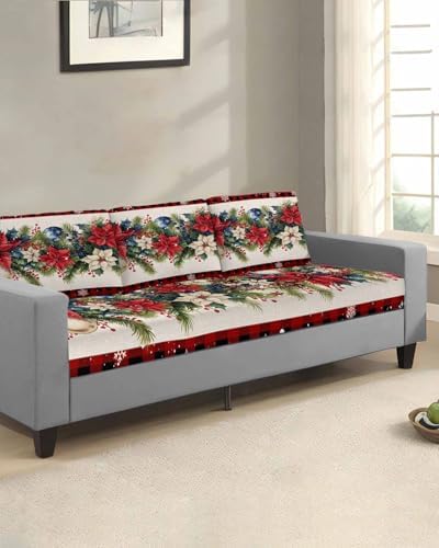 Christmas Sofa Cushion Covers Red Plaid Stretchable Sectional Couch Covers
