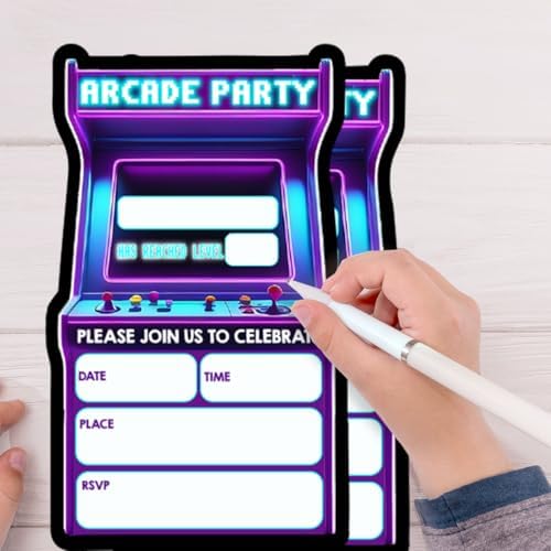Neon Arcade Birthday Party Invitations with Envelopes
