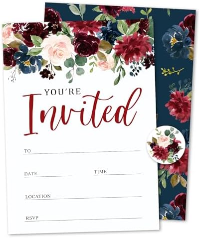 Whaline 25 Piece Watercolor Flower Invitation Set