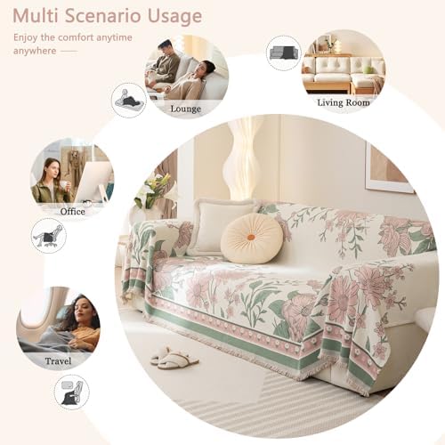 DREAMINGO Floral Reversible Chenille Sofa Cover - 71x134