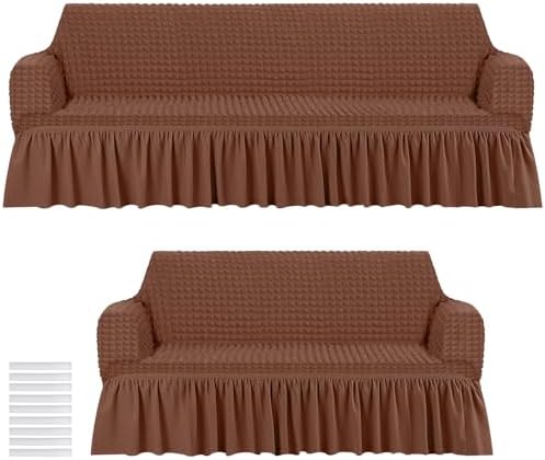 2 Pcs Sofa Slipcover Set with Skirt for Couch and Arm Chair