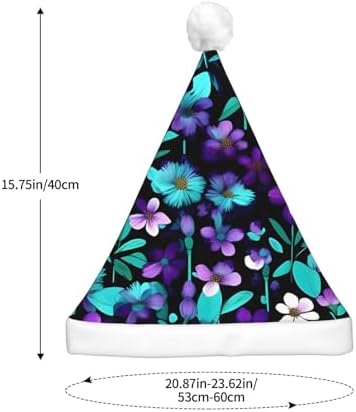Purple And Teal Flower Print Christmas Hat With LED Lights