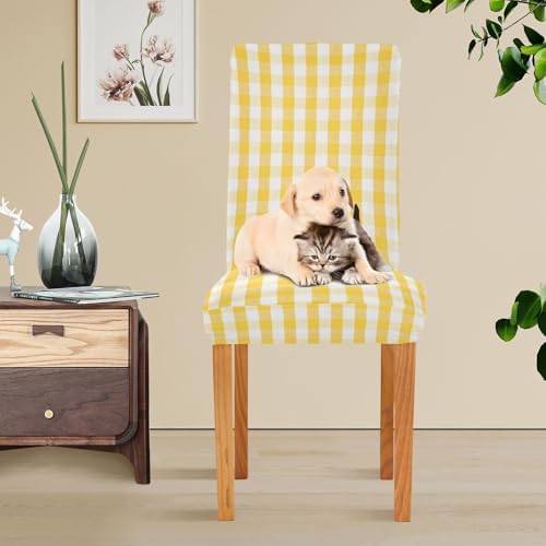 Buffalo Plaid Yellow Chair Covers Set of 2 1