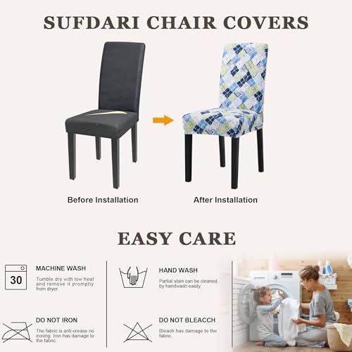 Sufdari Dining Chair Covers Set of 6 Green Blue Plaid