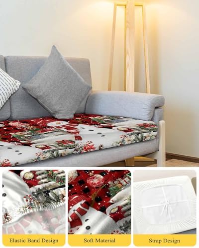 Red Black Christmas Snowman Sofa Cushion Covers Washable Removable Stretchable Sectional Covers