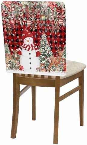 Red Plaid Snowman Christmas Chair Covers Set of 4 for Dining Room