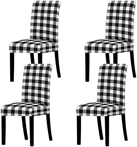 Whaline 4Pc White Black Plaid Dining Chair Covers