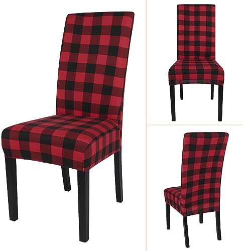 SearchI Christmas Chair Covers Set of 4 Black Red Plaid 1