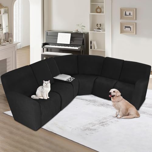 ALIECOM Waterproof Recliner Sectional Sofa Cover L Shape 5 Seat Black