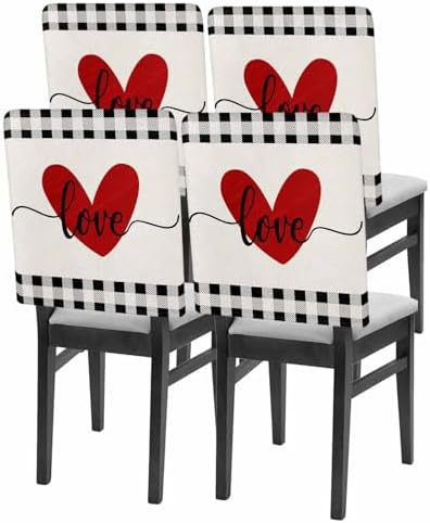 Valentines Day Chair Covers 4 Pack Red Heart Love Decor