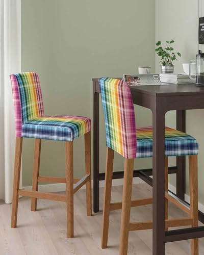 QueenKer Plaid Bar Stool Covers Set of 2 Stretchy Soft