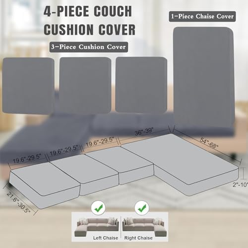 Velvet Sectional Couch Covers 4 Piece Set for L Shape Sofa