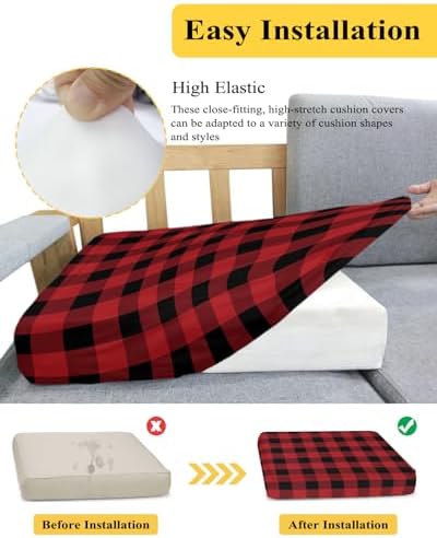 Red and Black Buffalo Plaid Sofa Cushion Cover
