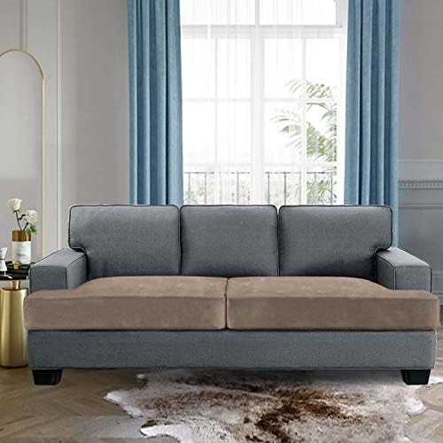 HVERSAILTEX Stretch Velvet 2 Piece T Cushion Sofa Slipcovers - Taupe 1