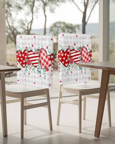 LooPoP Chair Covers Set of 4 Love Heart Red Plaid Eucalyptus