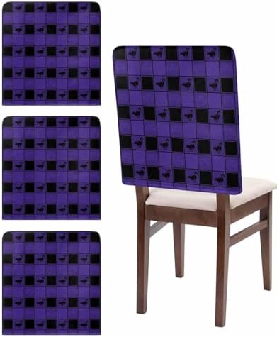 Halloween Chair Covers Set of 4 Purple Black Plaid 1