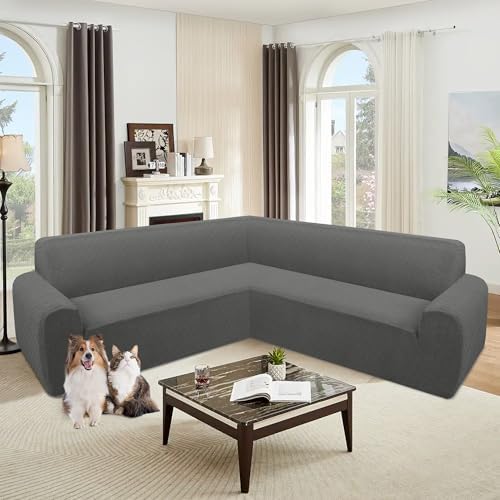 ALIECOM Extra Soft L Shaped Sectional Sofa Cover with Non Slip Foam