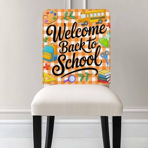 Dining Chair Cover Set of 6 Removable Orange Plaid