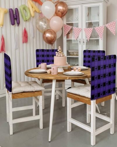 Halloween Chair Covers Set of 4 Purple Black Plaid 1