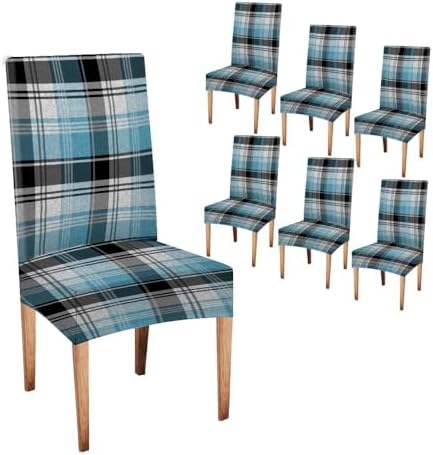 TOMWISH Red Green Plaid Chair Covers Set of 6