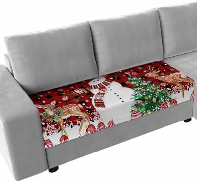 Red Christmas Snowman Sofa Cushion Covers Washable Removable Stretchable