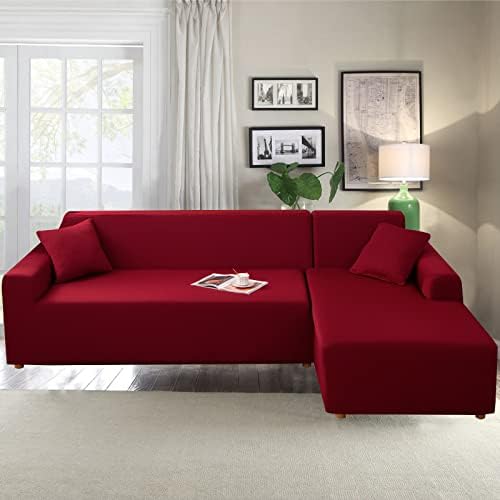 Elehealthy Sectional Sofa Covers 2 Pcs L Shape Couch Protector Red