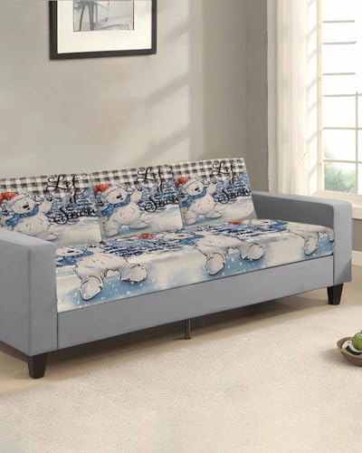 Blue Bear Christmas Sofa Cushion Covers for L T Shape Sofa