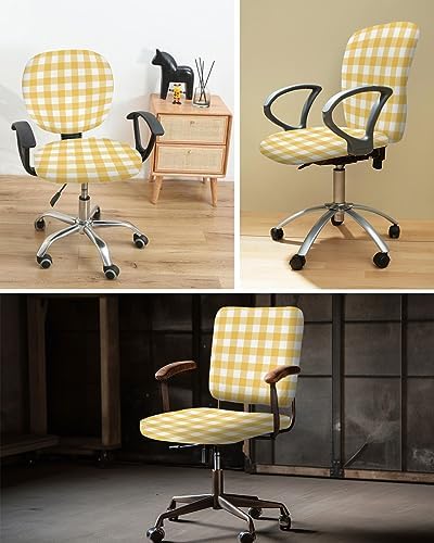 ALAGEO Yellow Buffalo Check Plaid Chair Cover 2 Piece Universal Rotating