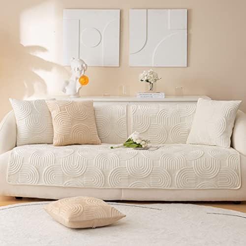 Soft Plush Geometric Quilted Sofa Cover for Kids and Dogs